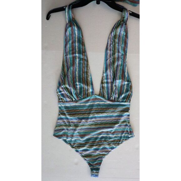 Intimately x FP OB1567379 Women's Sz M Blue Combo Retro Babe Halter Bodysuit - Picture 4 of 8